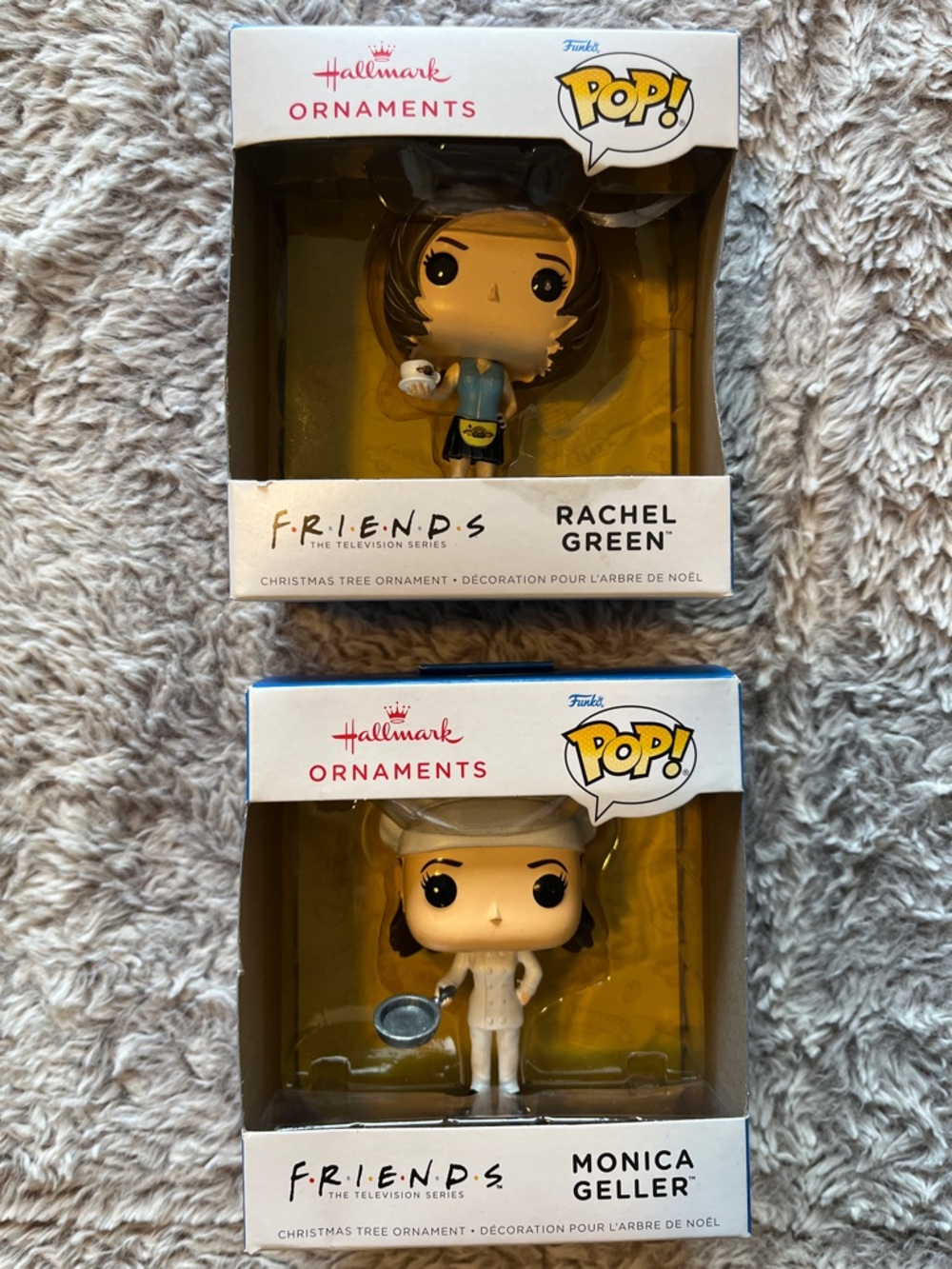 Funko Pop! Friends Rachel Green & Monica Geller Ornaments - Blue, White, Yellow